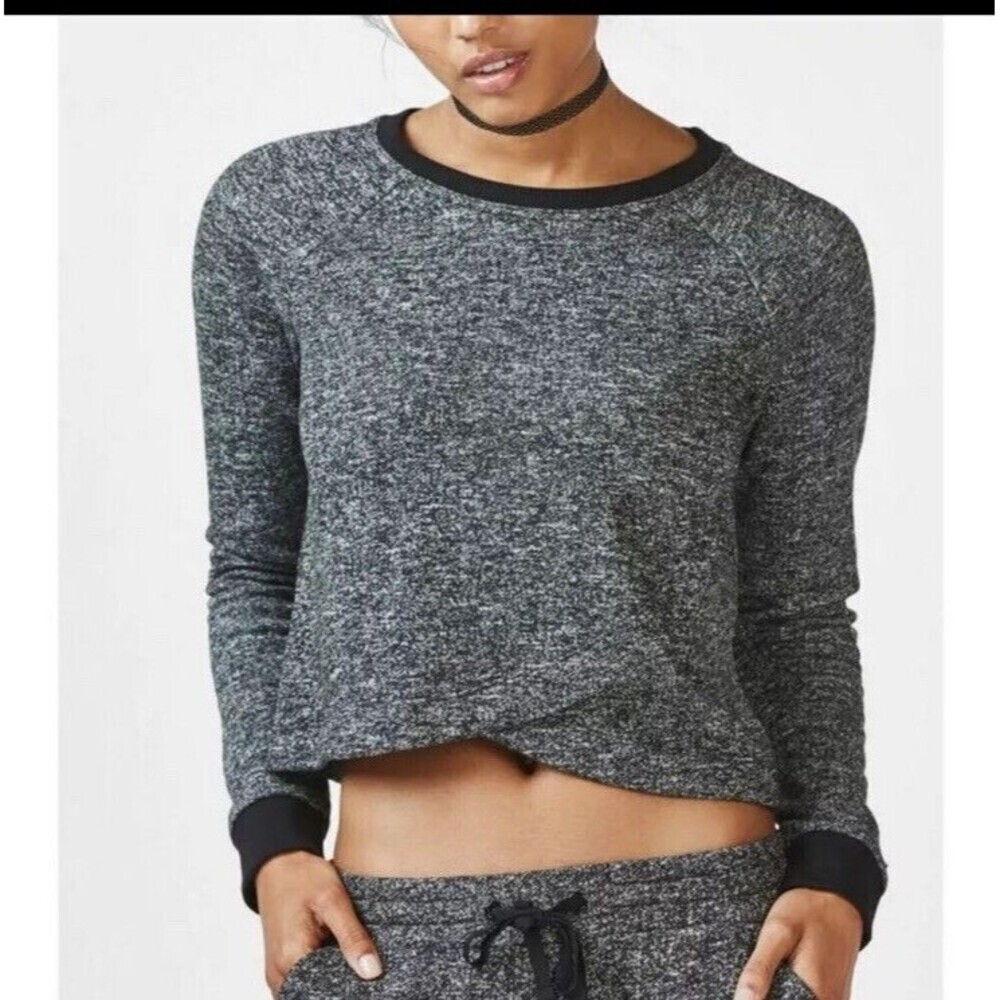 Fabletics Keeva Pullover Speckled Crisscross French Terry Black Small Sweater